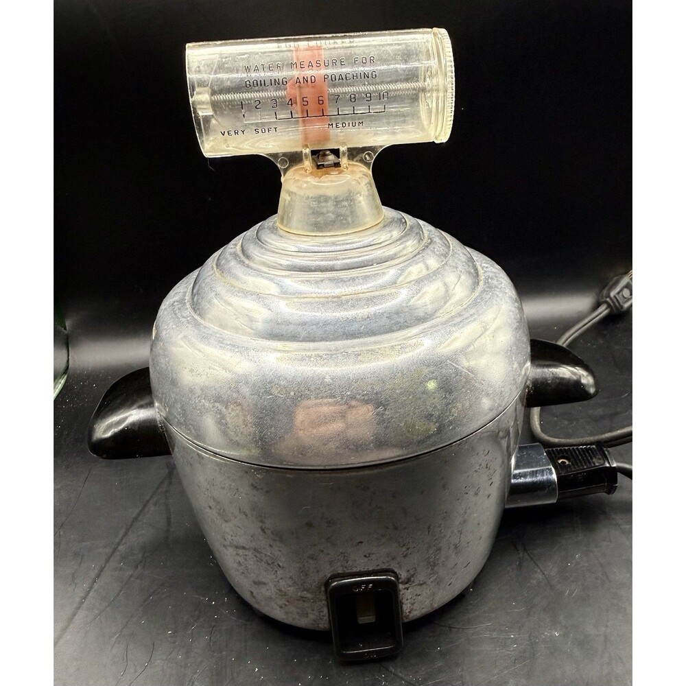 Vintage Sunbeam E2 Egg Cooker Tested Working 1950s-60s Handle Chip No Tray